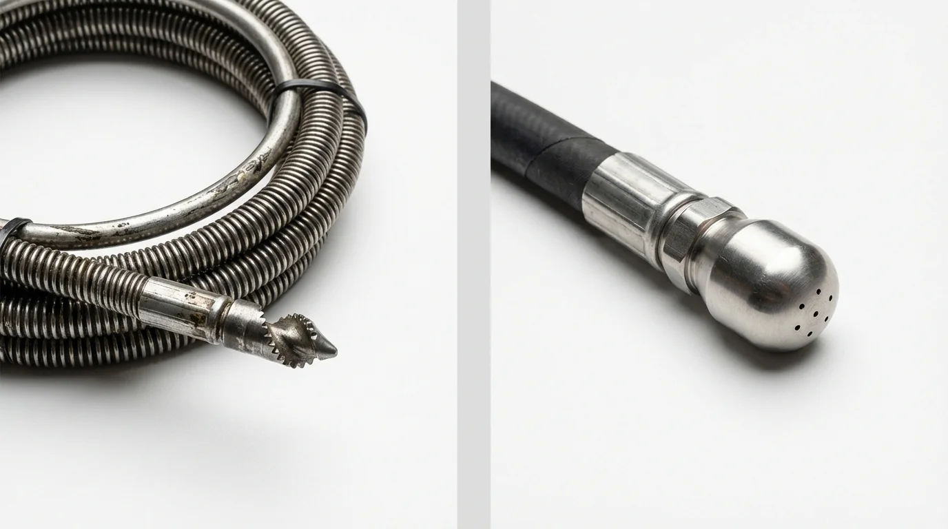 Drain snake cable and hydro jetting nozzle used for drain cleaning in Rossville, GA