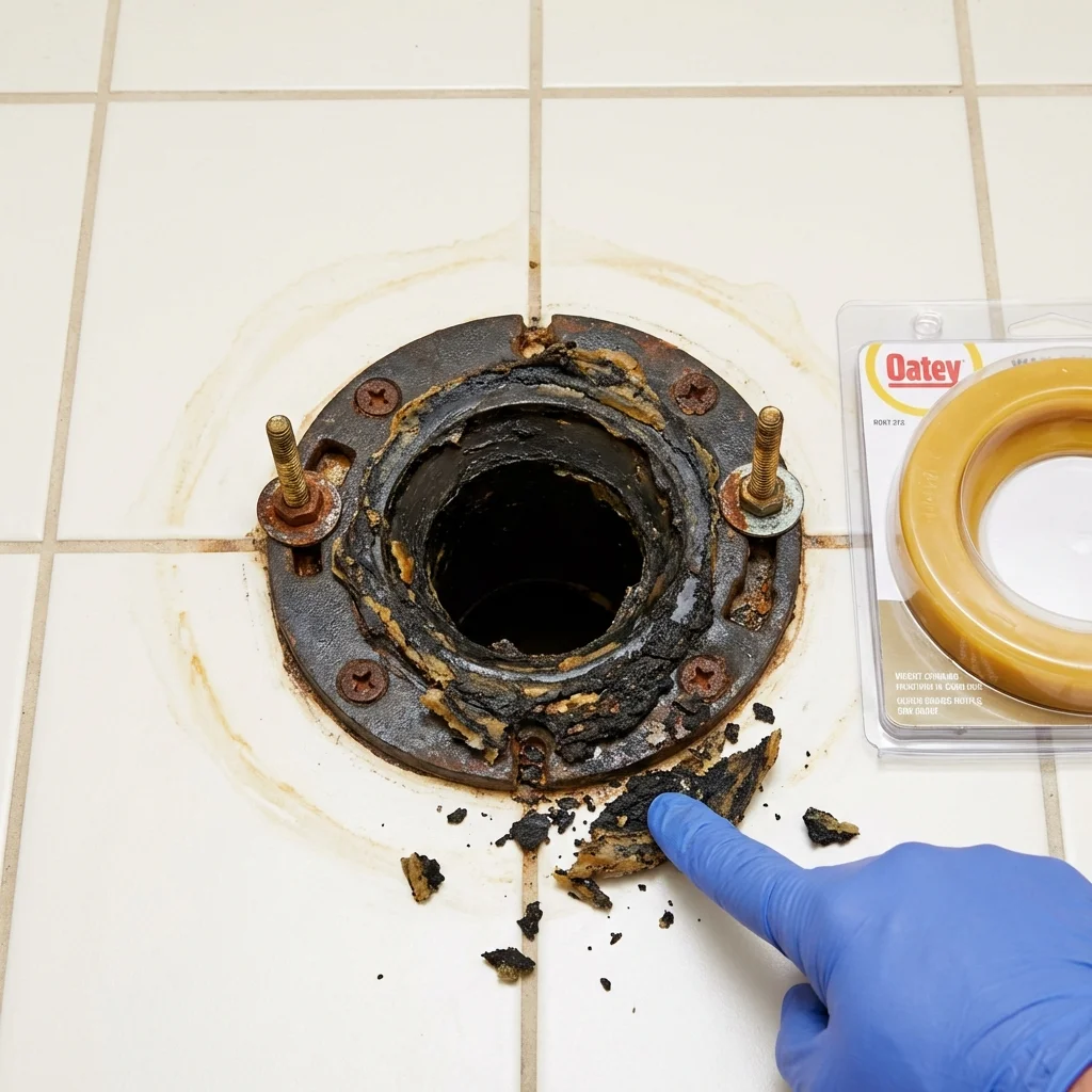 Failed wax ring showing water seepage at the base of a toilet in a Rossville, GA home