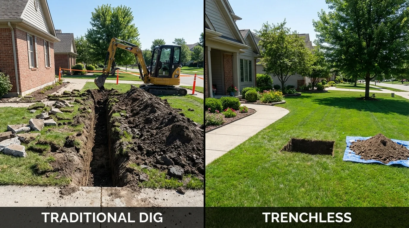 Trenchless sewer repair with minimal yard damage versus traditional excavation in Rossville, GA